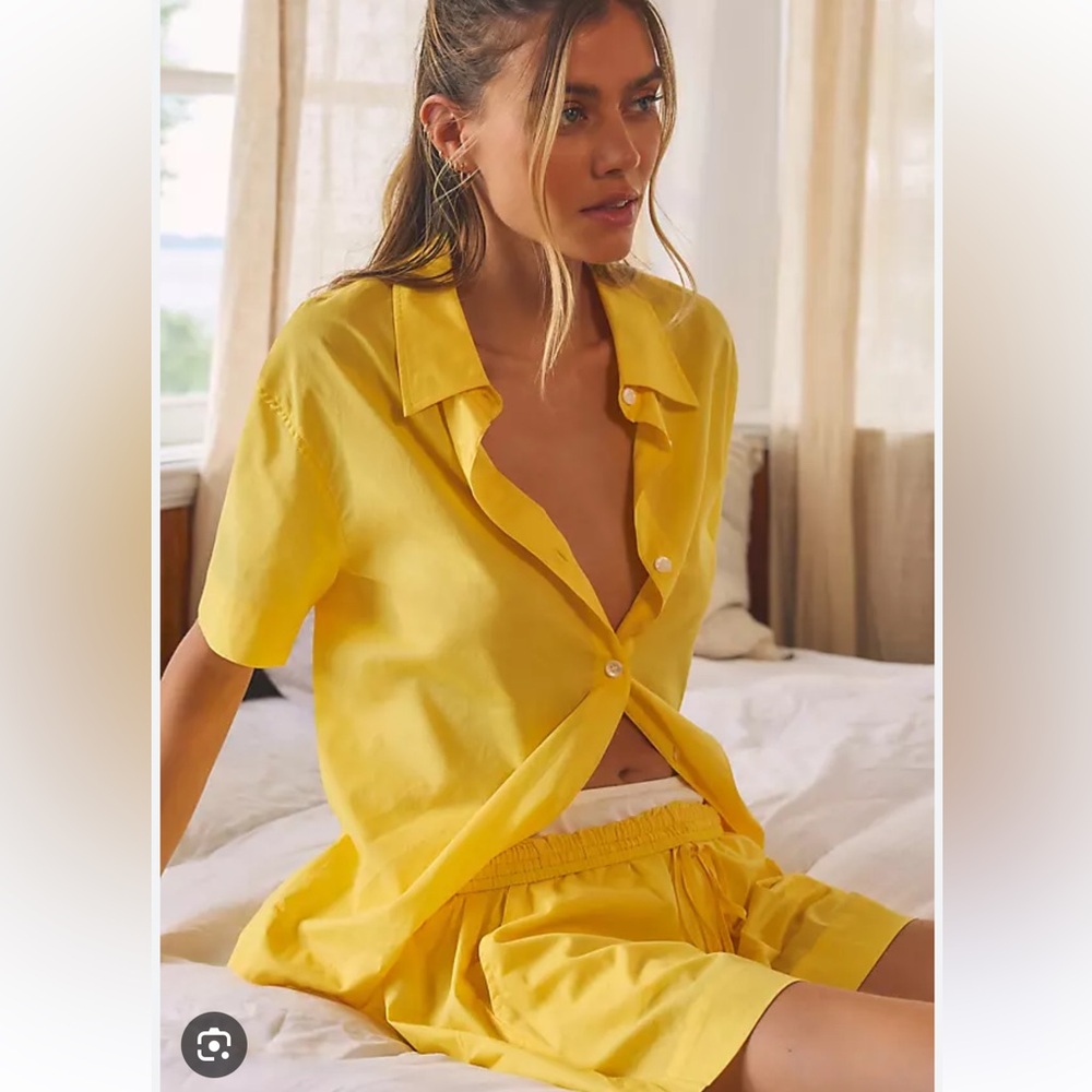 BNWT Eberjey Organic Sandwashed Cotton Short PJ Set - Yellow Size Medium